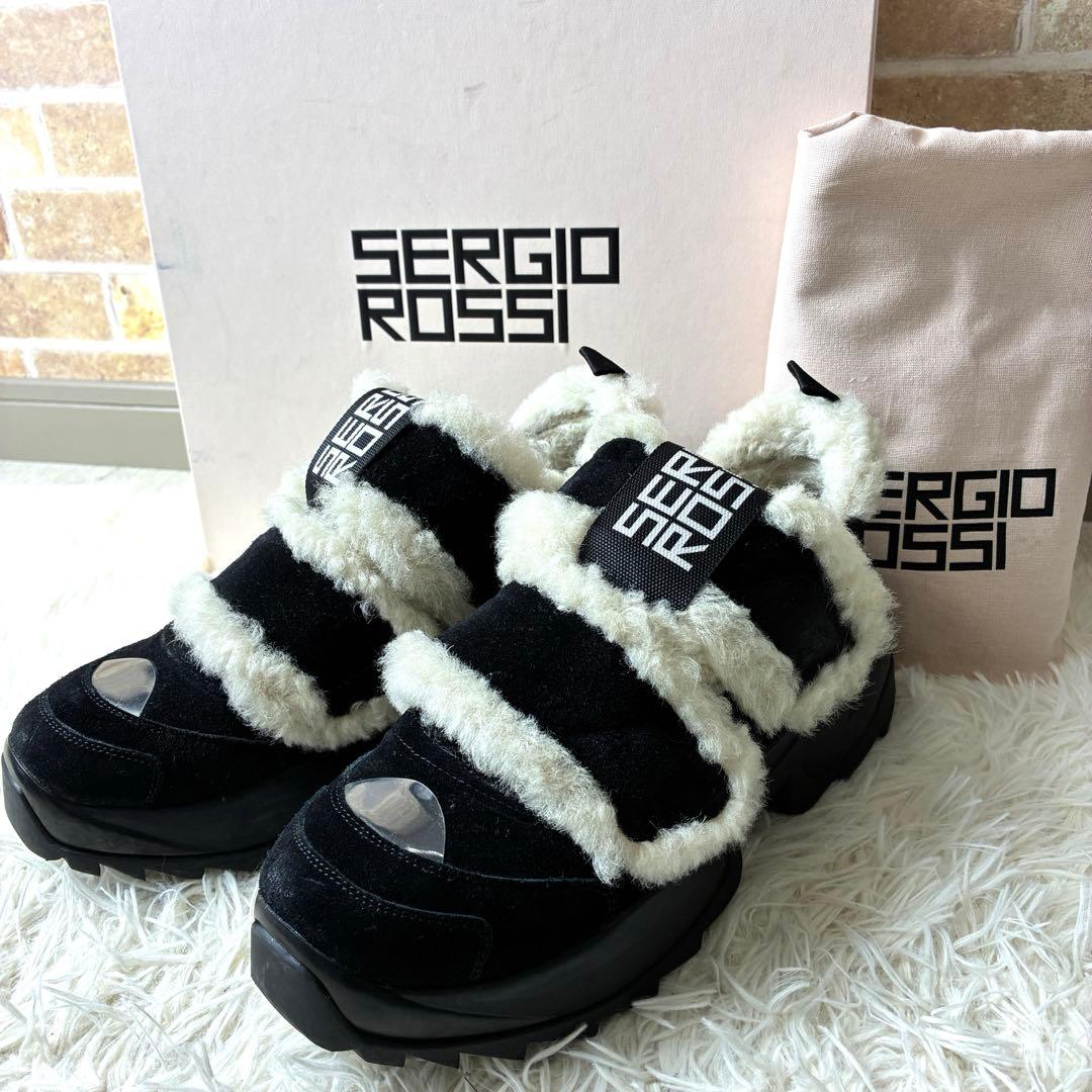 現行✨セルジオロッシ チャンキー スニーカー ファー ボア ロゴ 24cm