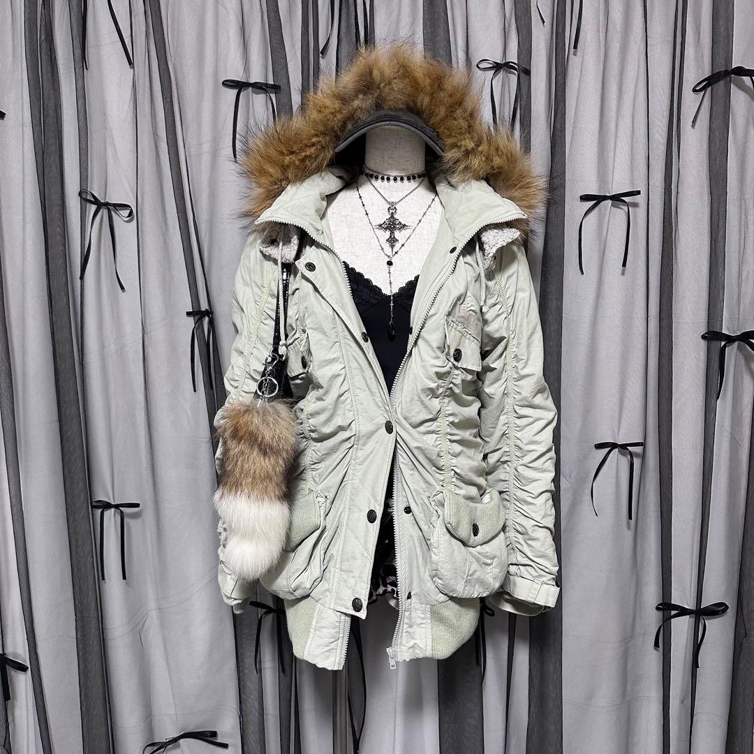 平成ギャルy2k ファー付きミニタリーモッズコート アウター フェアリー