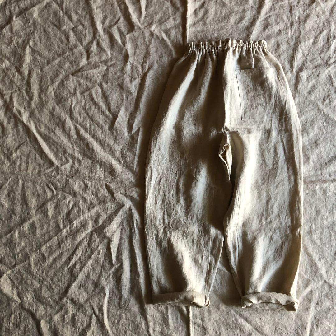 リネンツイルのもんぺ　薄ベージュ きるもの｜もんぺパンツ｜タイプライター｜ベージュ｜unisex freesize
