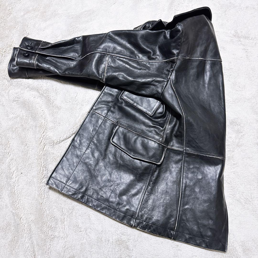 《オススメ》OLD GAP レザーカーコート 黒 牛革カウレザー M相当