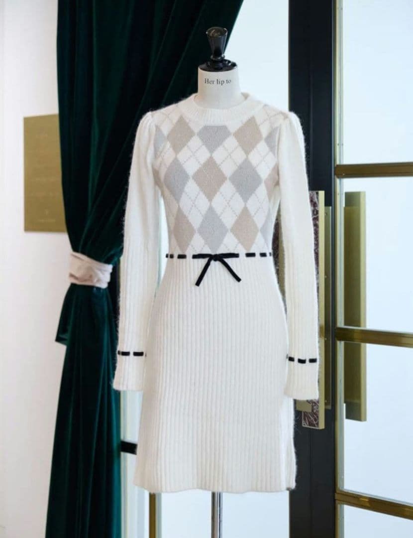 herlipto Moor Argyle Ribbon Knit Dress S