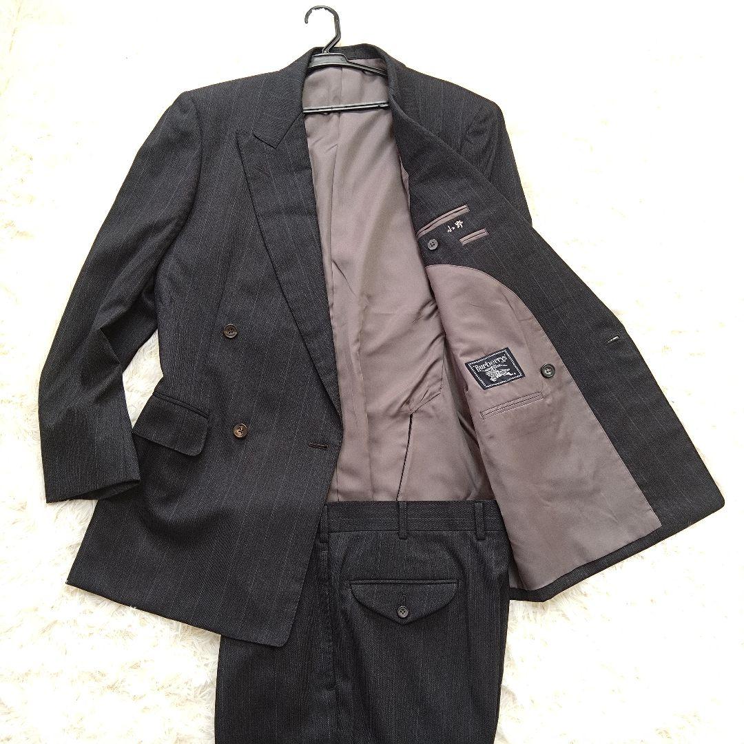 バーバリー ダブルスーツ セットアップ ストライプ グレー ウール Lサイズ BURBERRY - Vintage バーバリー Burberrys セットアップ スーツ