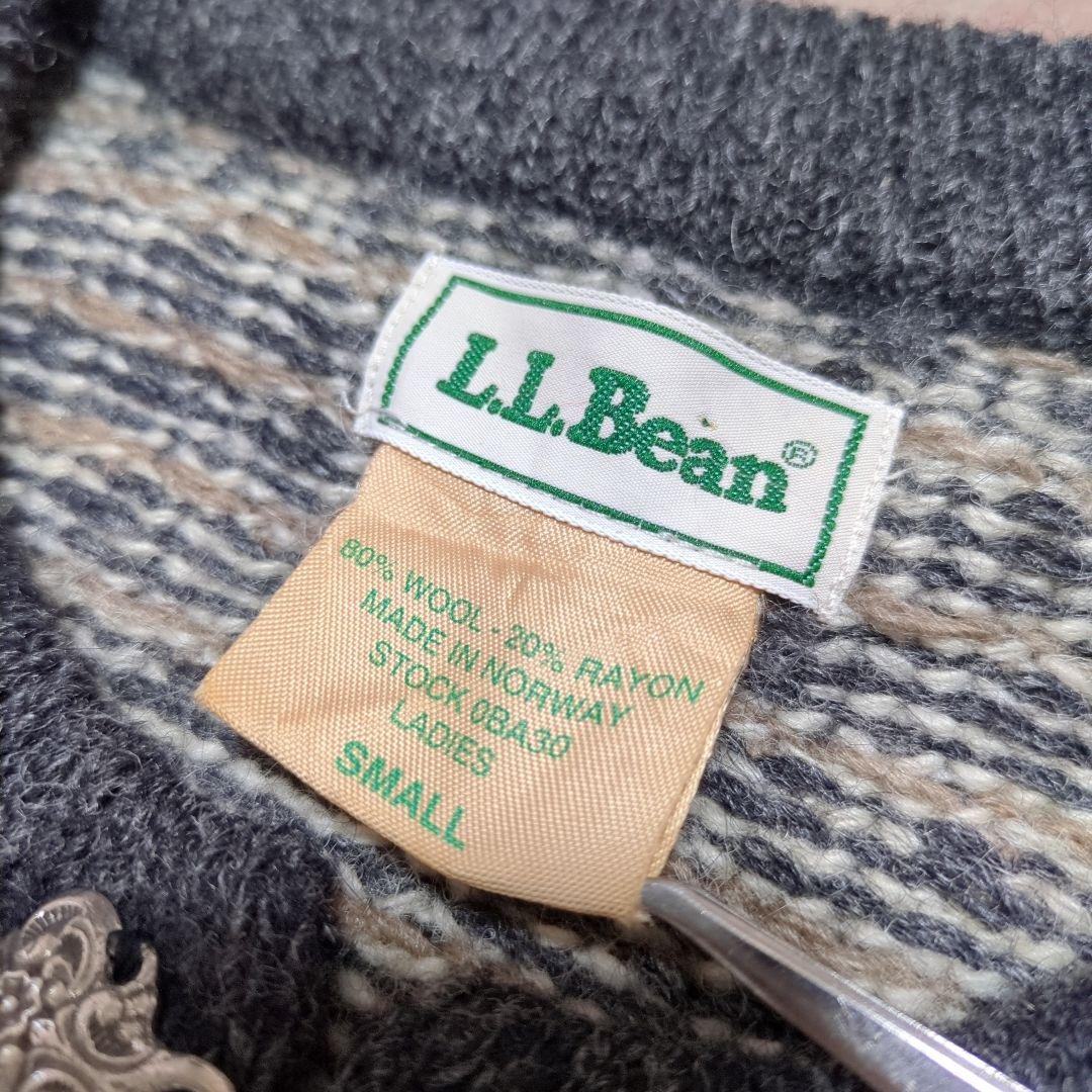 美品！L.L.Bean　80'sバーズアイニットカーディガン　ノルウェー製　S
