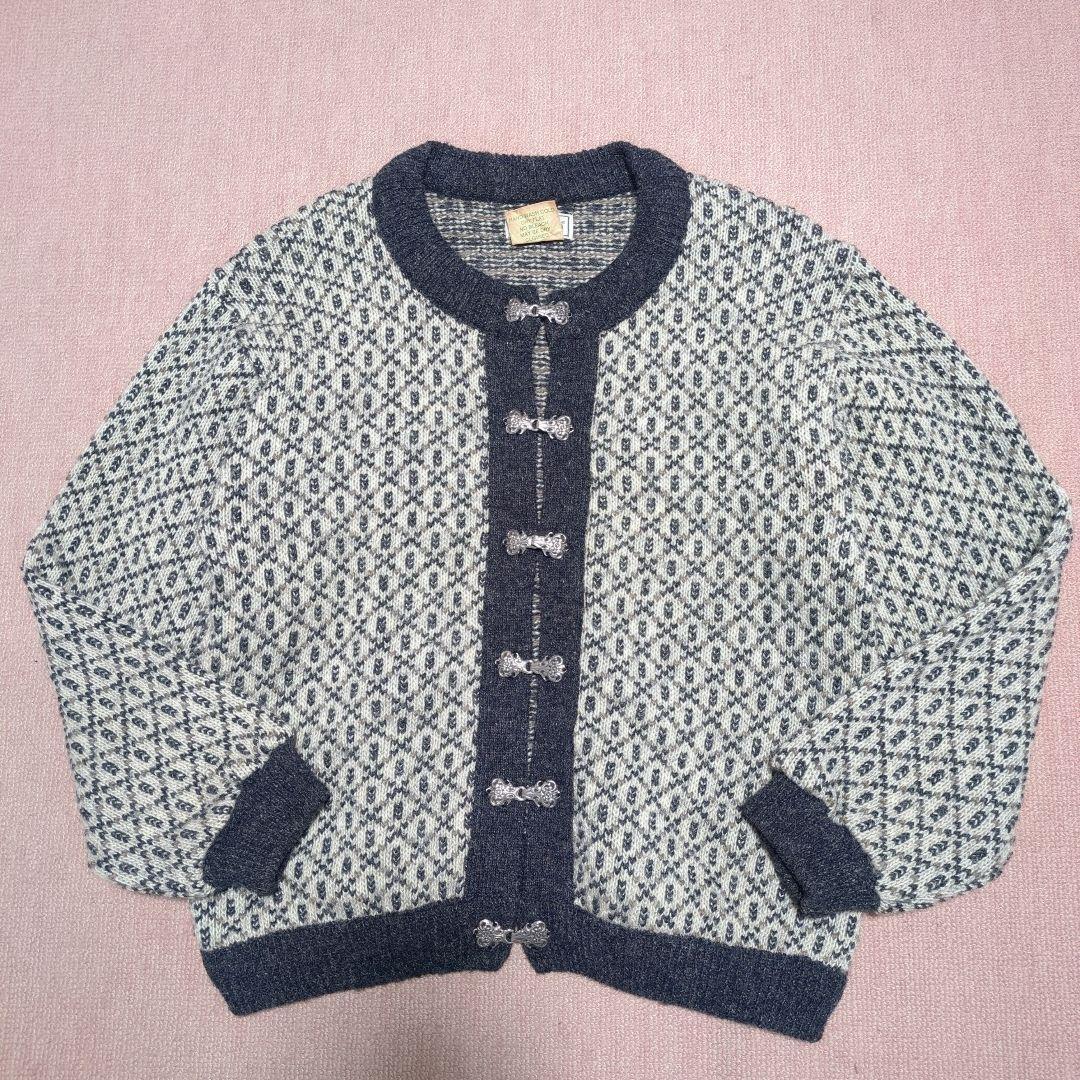 美品！L.L.Bean　80'sバーズアイニットカーディガン　ノルウェー製　S