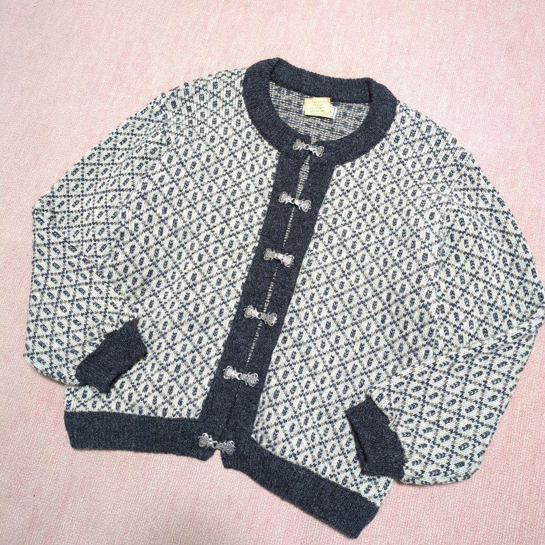 美品！L.L.Bean　80'sバーズアイニットカーディガン　ノルウェー製　S