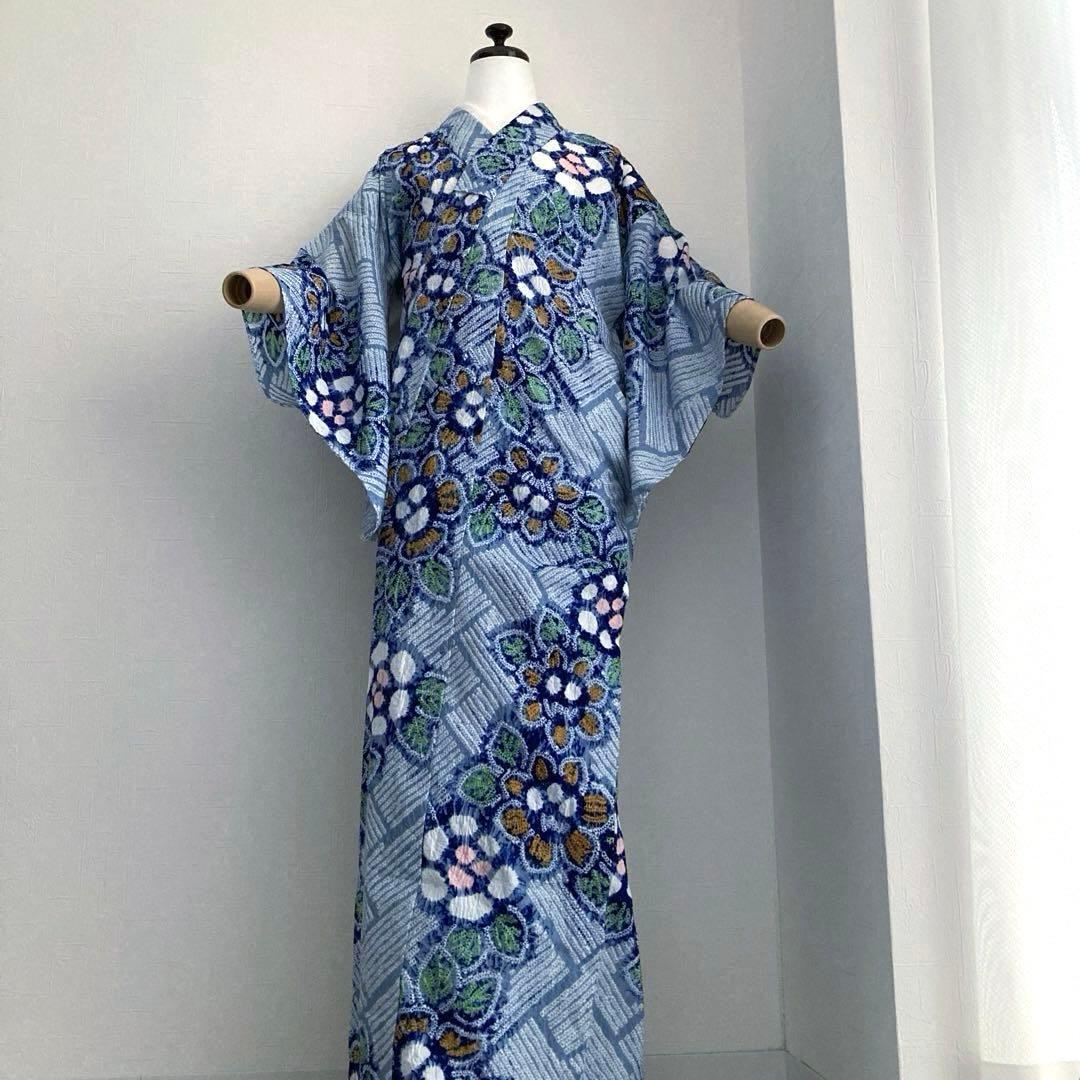 専用みかん24様　有松絞り浴衣・有松鳴海絞り浴衣　花繋ぎ　手縫い　No.7-65