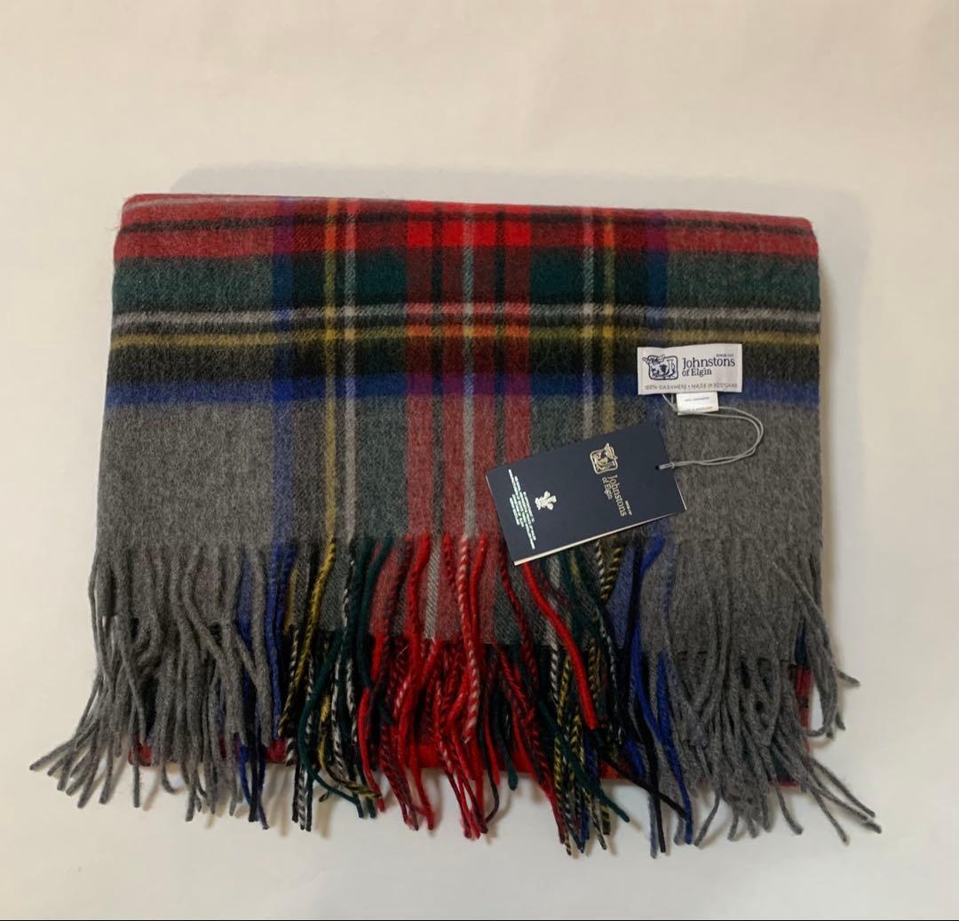 チ*ル様 johnstons of Elgin フリンジマフラーグレースチュワー ジョンストンズ マフラー グレー マルチカラー メンズ レディース ユニ