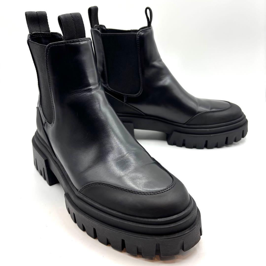 ZARA ザラ サイドゴアブーツ 厚底 トラックソール 24cm 本革 ブラック