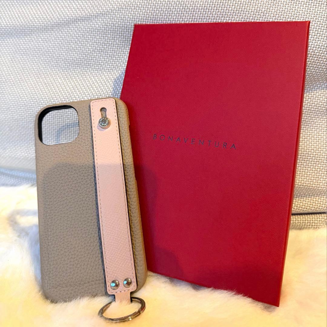 ボナベンチュラ ストラップ付きケース ベージュiPhone14 新作】スマホショルダー（ストラップ付ケース）