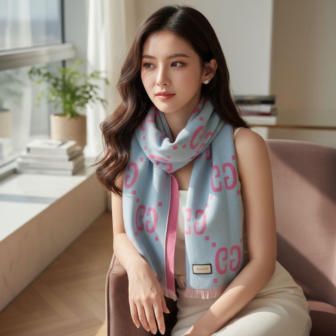 《入手困難》グッチ ジャガードマフラー ウール シルク GG リバーシブル