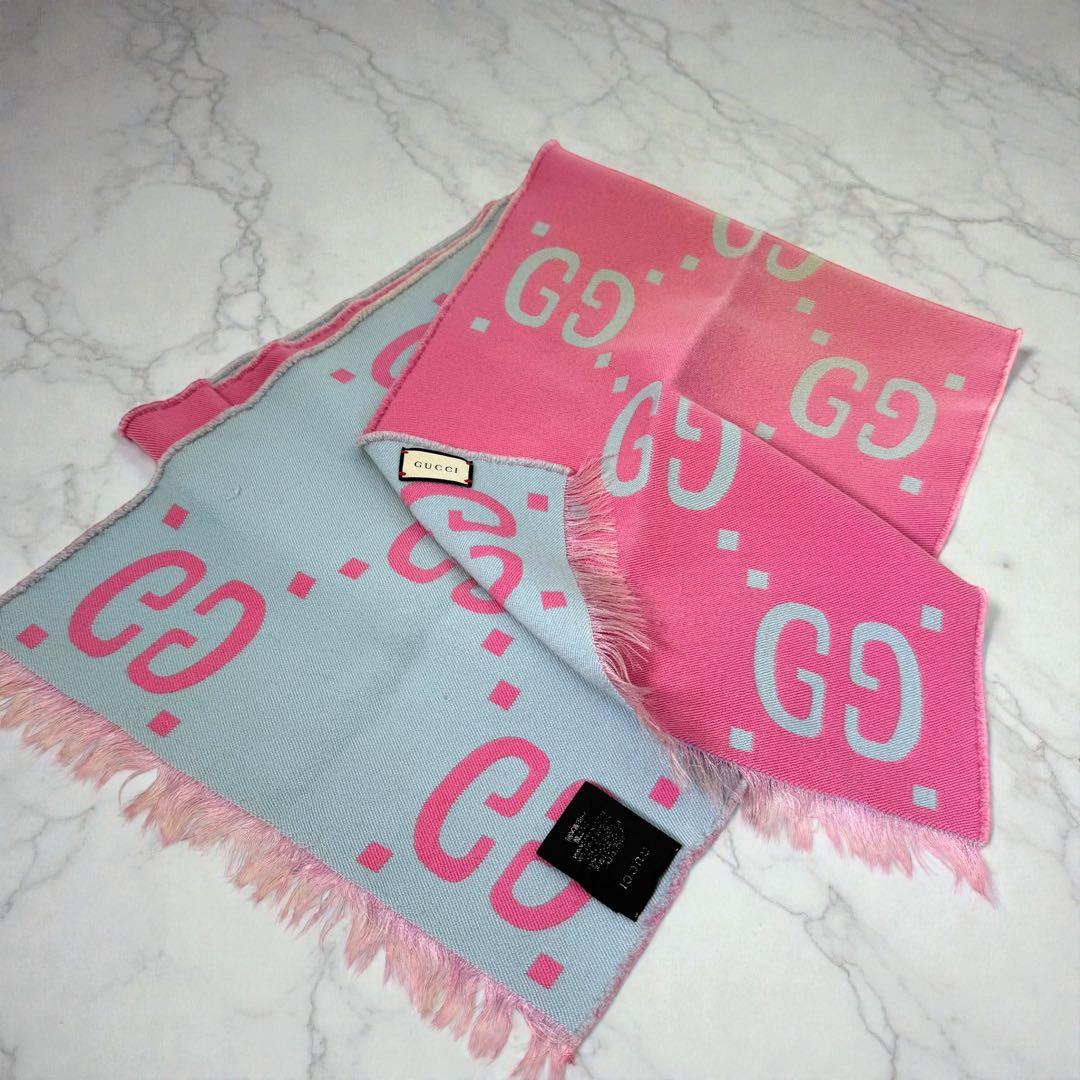 《入手困難》グッチ ジャガードマフラー ウール シルク GG リバーシブル