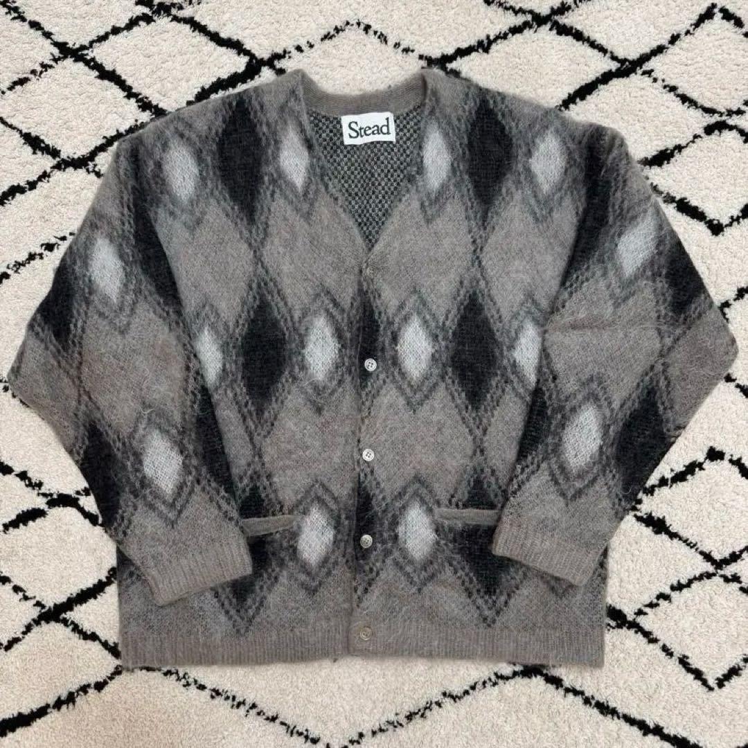 -STEAD- ジャーナルスタンダード　アーガイルモヘアカーディガン　Lサイズ Stead / モヘア ミックス スクエア カーディガン（カーディガン