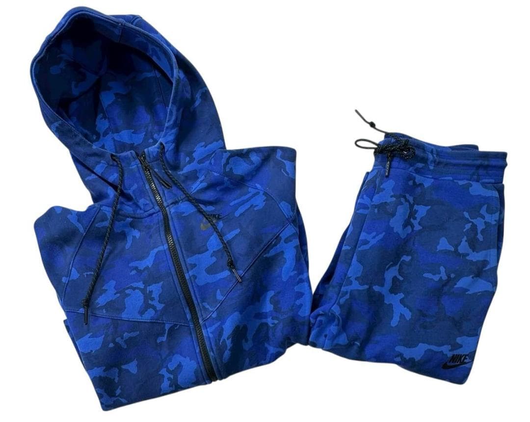 ナイキ テックフリース セットアップ パーカー S パンツ M 青迷彩 NIKE TECH FLEECE ナイキ テックフリース セットアップ パーカー S
