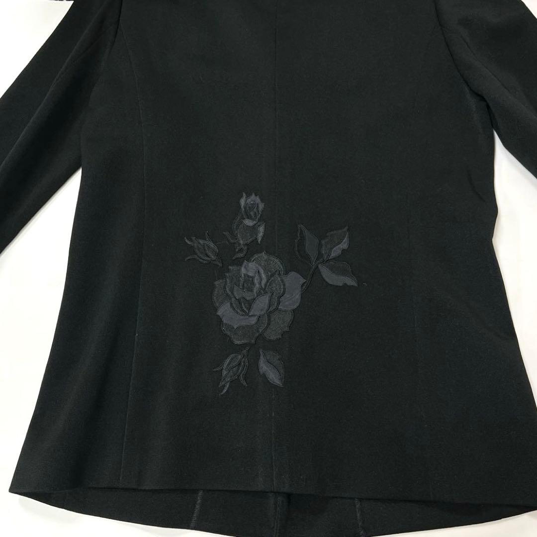 《Ms.REIKO》レディースジャケット　ブラック　襟フリル風　9号