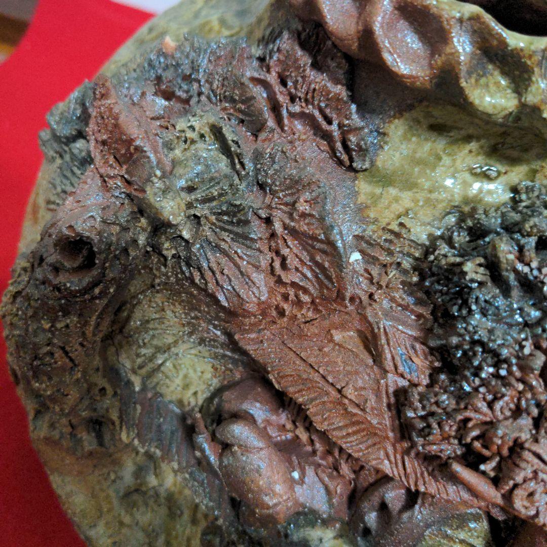 鈴鹿焼・萬古焼・杉野玉龍作・浮彫盛上山水風車図・壺・床飾り・飾り壺