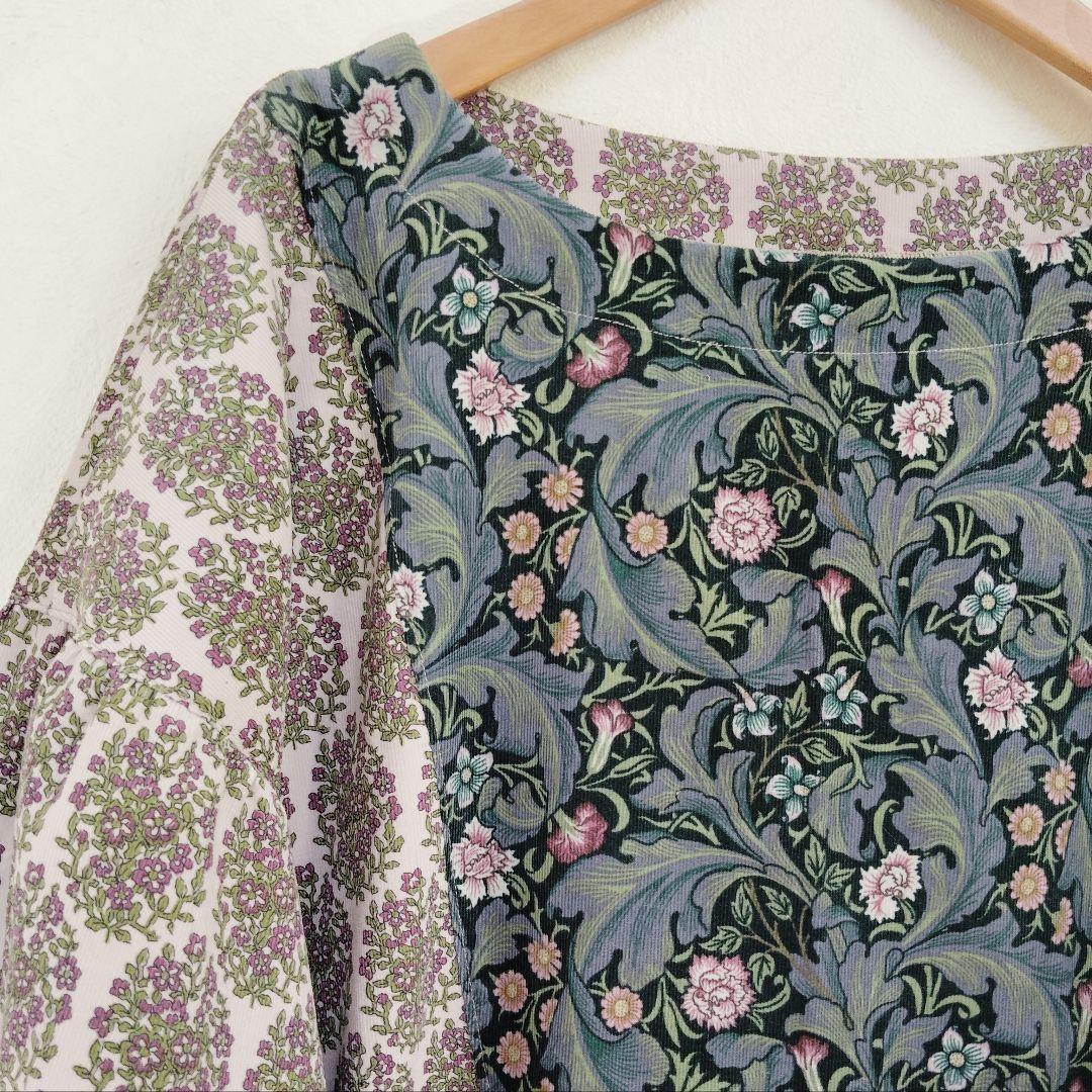 handmadeウィリアムモリス＋コーデュロイワンピースfree長袖エスニック柄