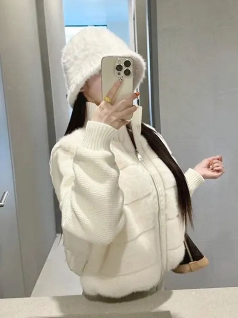 DHOLIC エコファー ダウン ジャンパー 韓国 ニットエコファードッキングダウンジャンパー | レディース