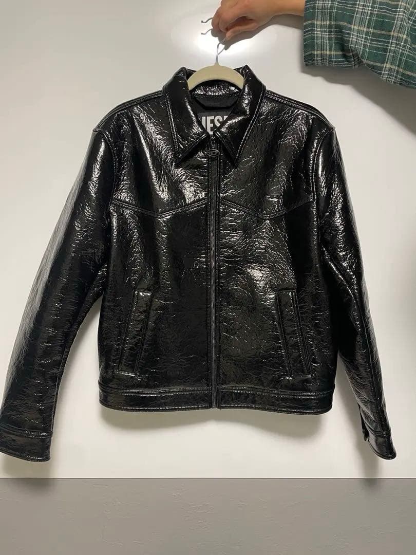 DIESEL エナメルジャケット 美品 DIESEL 赤 レザージャケット ディーゼル エナメルトラックジャケット