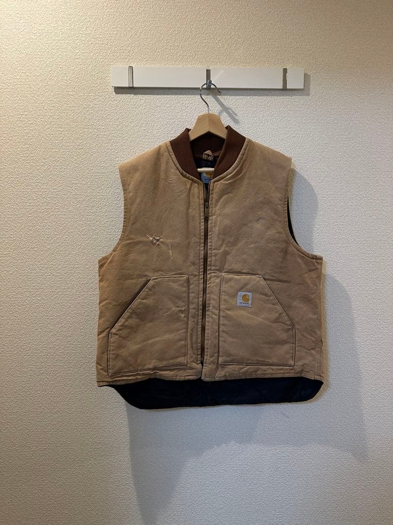 Carhartt ダックベスト　USA製　腰ゴム リアルフェード 90s カーハート ダックベスト 腰ゴム USA製 CHT茶系