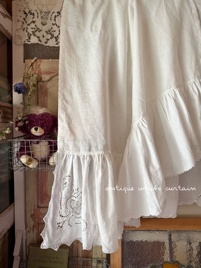 アンティーク刺繍レースのふりふりカーテンஐ⋆*ナチュラルリネン e148.jpg