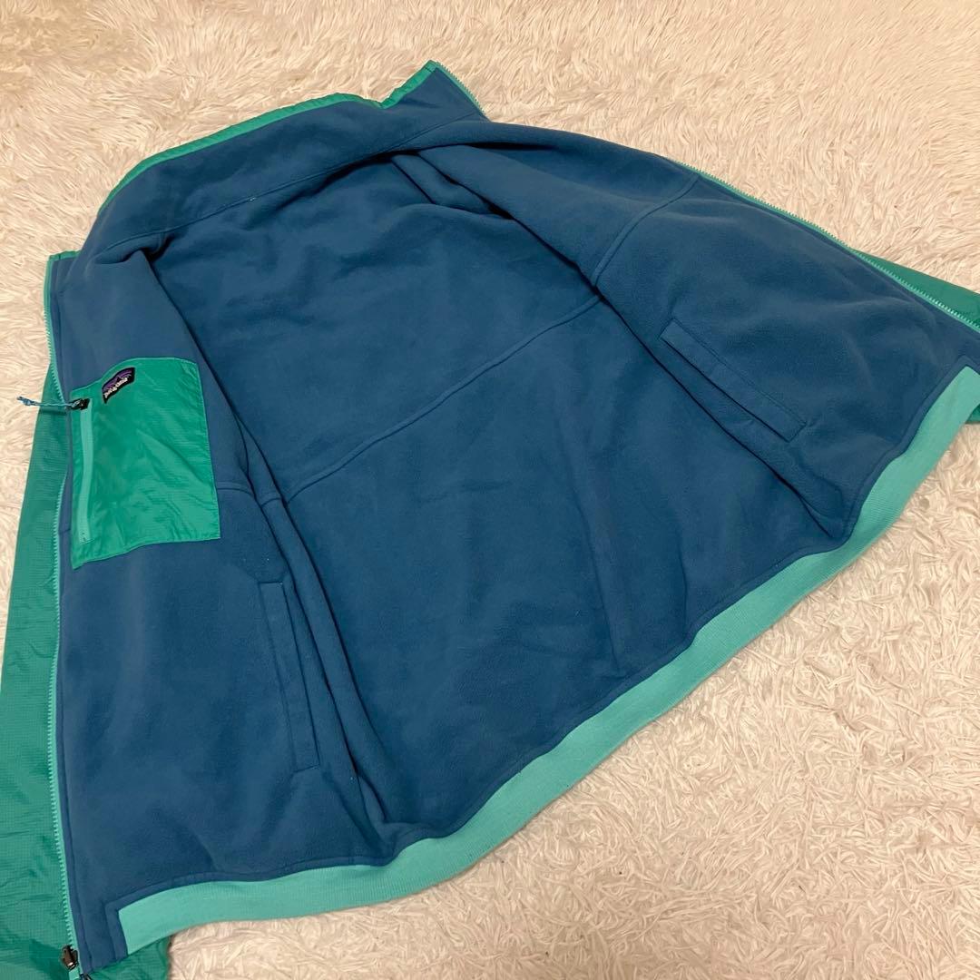 patagonia ロゴ入りリバーシブルブルゾン ジャンパー フリース 緑 青