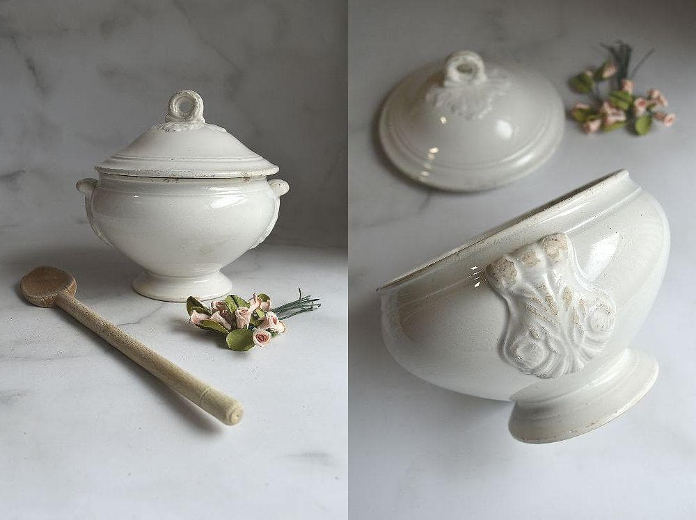 珍しい窯　フランス19世紀　美しいスーピエ（小）印有　フランスアンティーク 19世紀 黄釉 ガーグレット フランス アンティーク 0502032 | jinen_antique