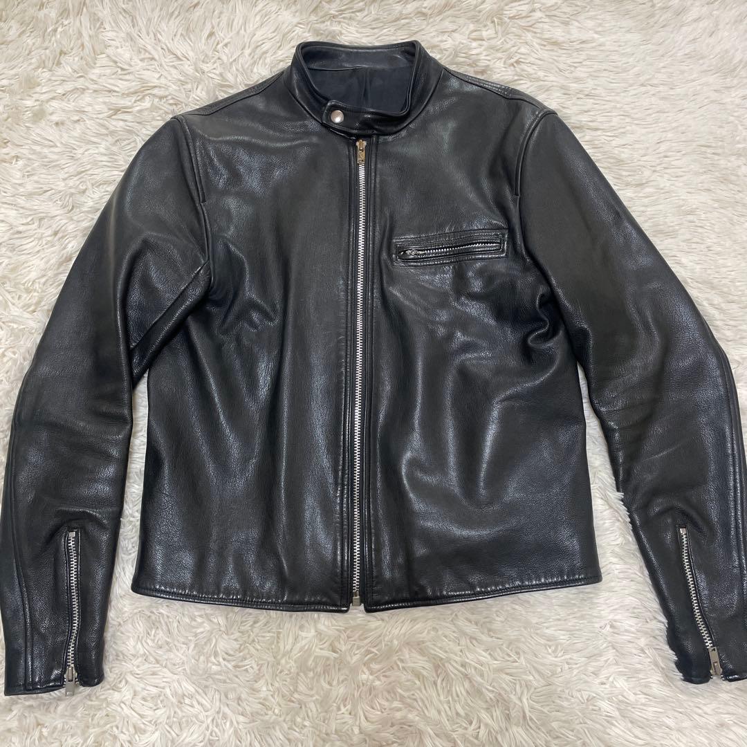 美品 サイ シングル ライダース ジャケット レザー ブラック 38 山羊革