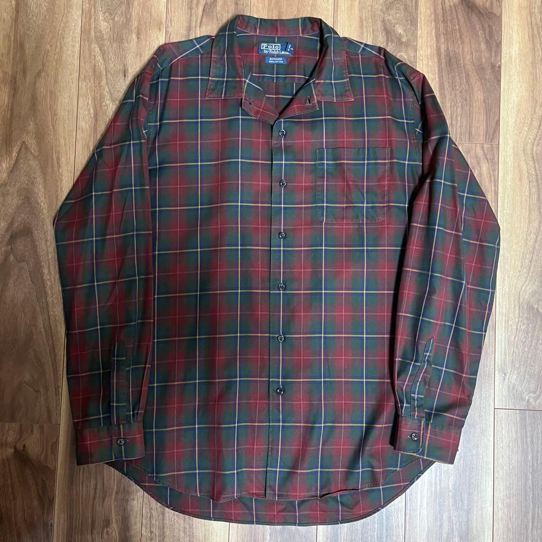 美品 90s ラルフローレン BONNARD L タータンチェック 開襟 シャツ