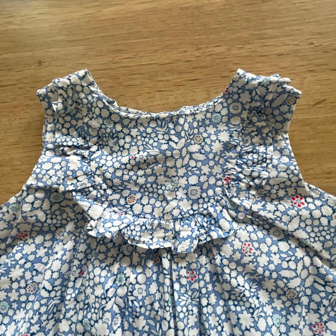 Jacadi ジャカディ リバティ ワンピース 青 ピンク 60 70 フリル