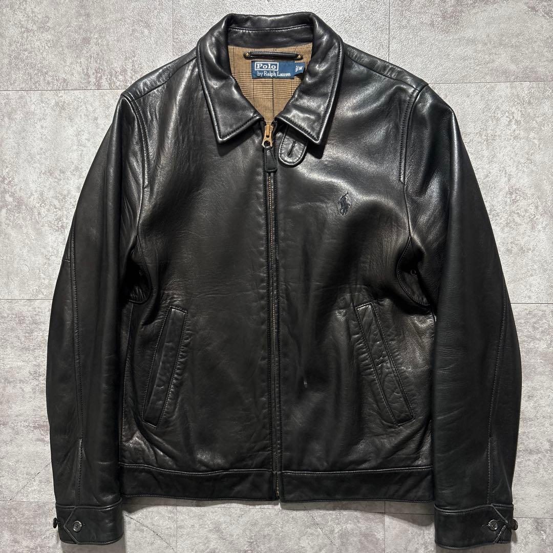 90s〜00s ラルフ レザー スウィングトップ ブラックポニー 黒ポニー