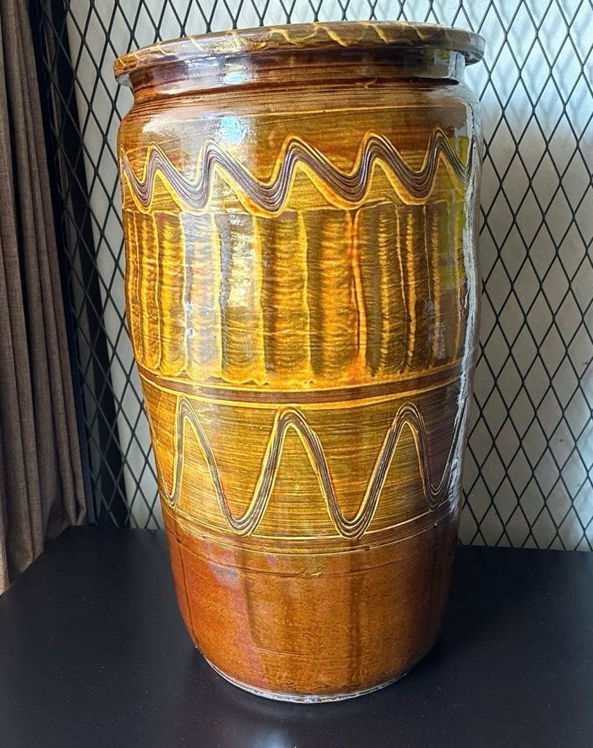 小鹿田焼 傘立て 高さ45㎝ 櫛描き 刷毛目 飴 民藝