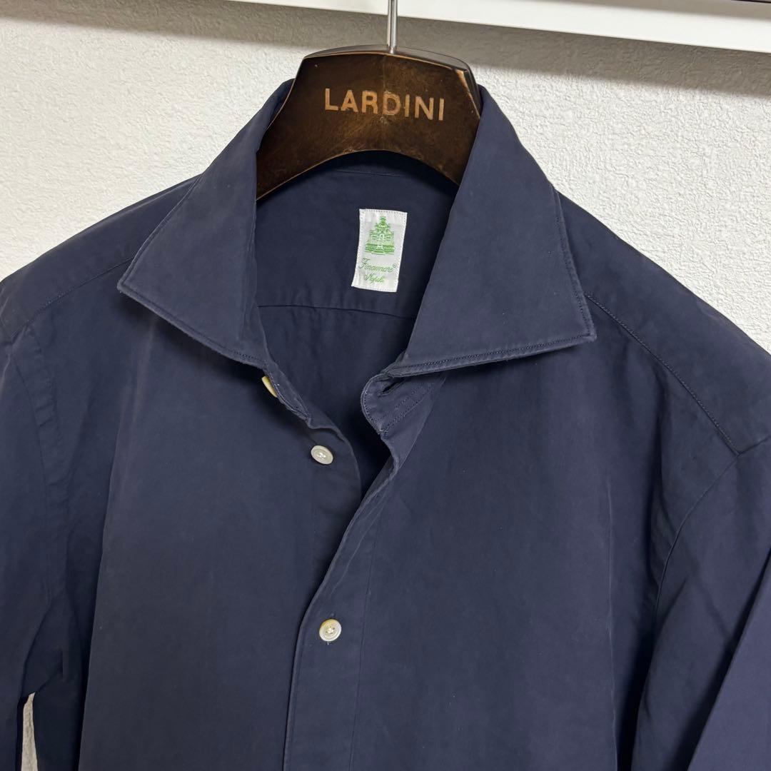 良品】Finamore フィナモレ ホリゾンタルカラーシャツ ネイビー M