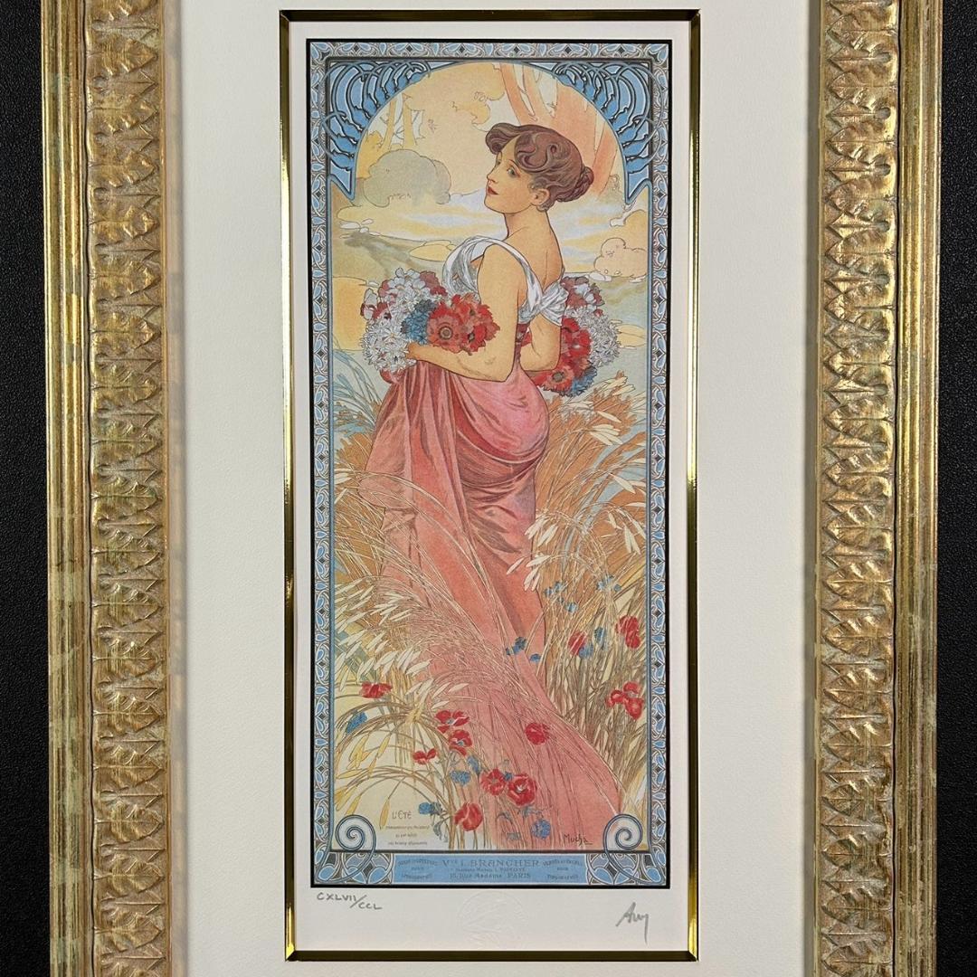 美品 アルフォンス・ミュシャ「四季・夏」リトグラフ 摺師サイン入り