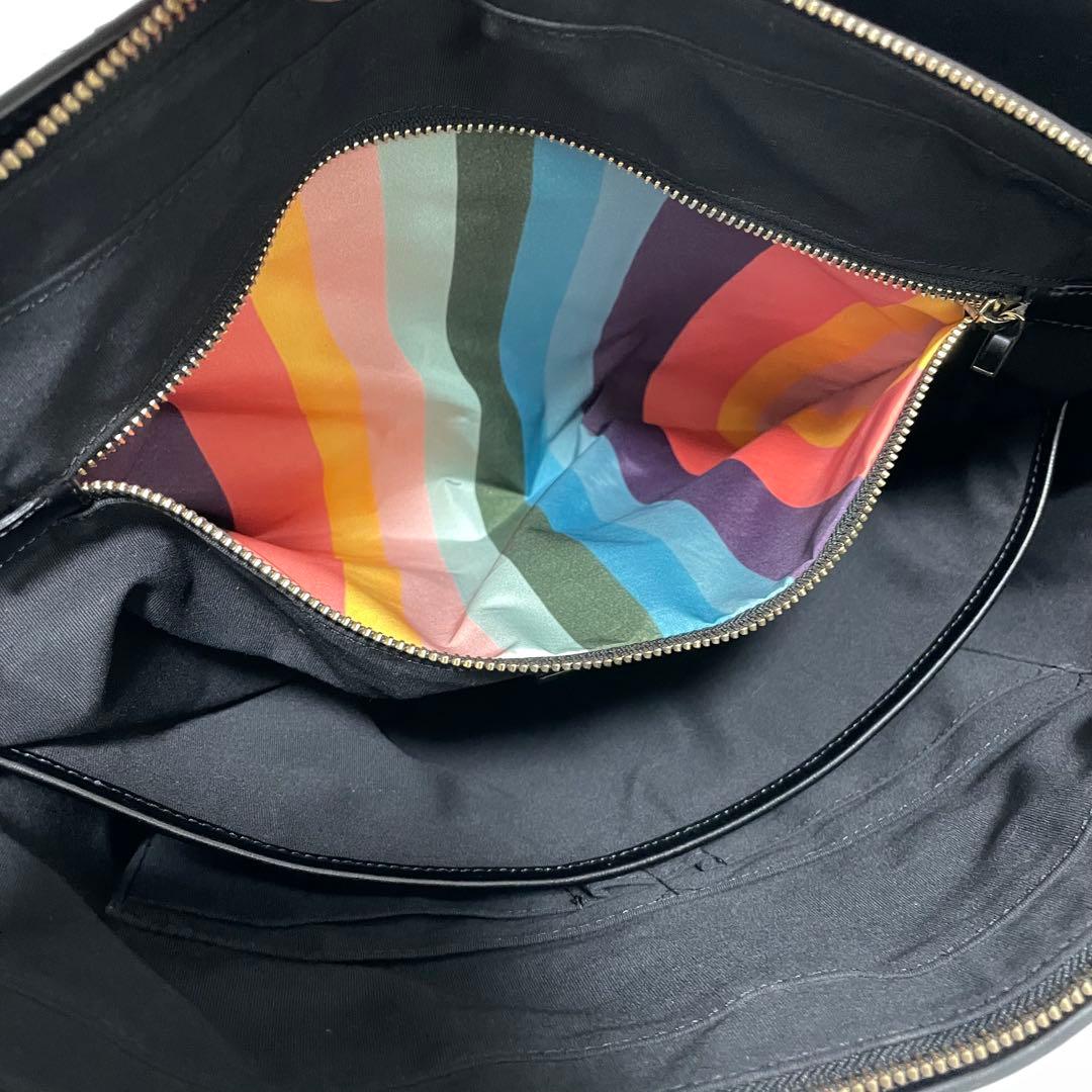 ポールスミス トートバッグ マルチストライプ レザー 黒 A4◎