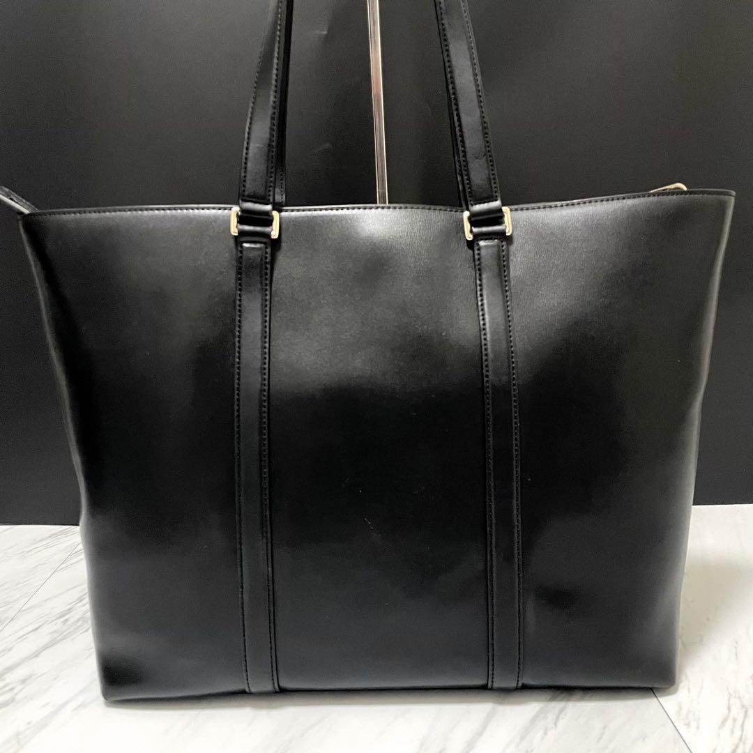 ポールスミス トートバッグ マルチストライプ レザー 黒 A4◎