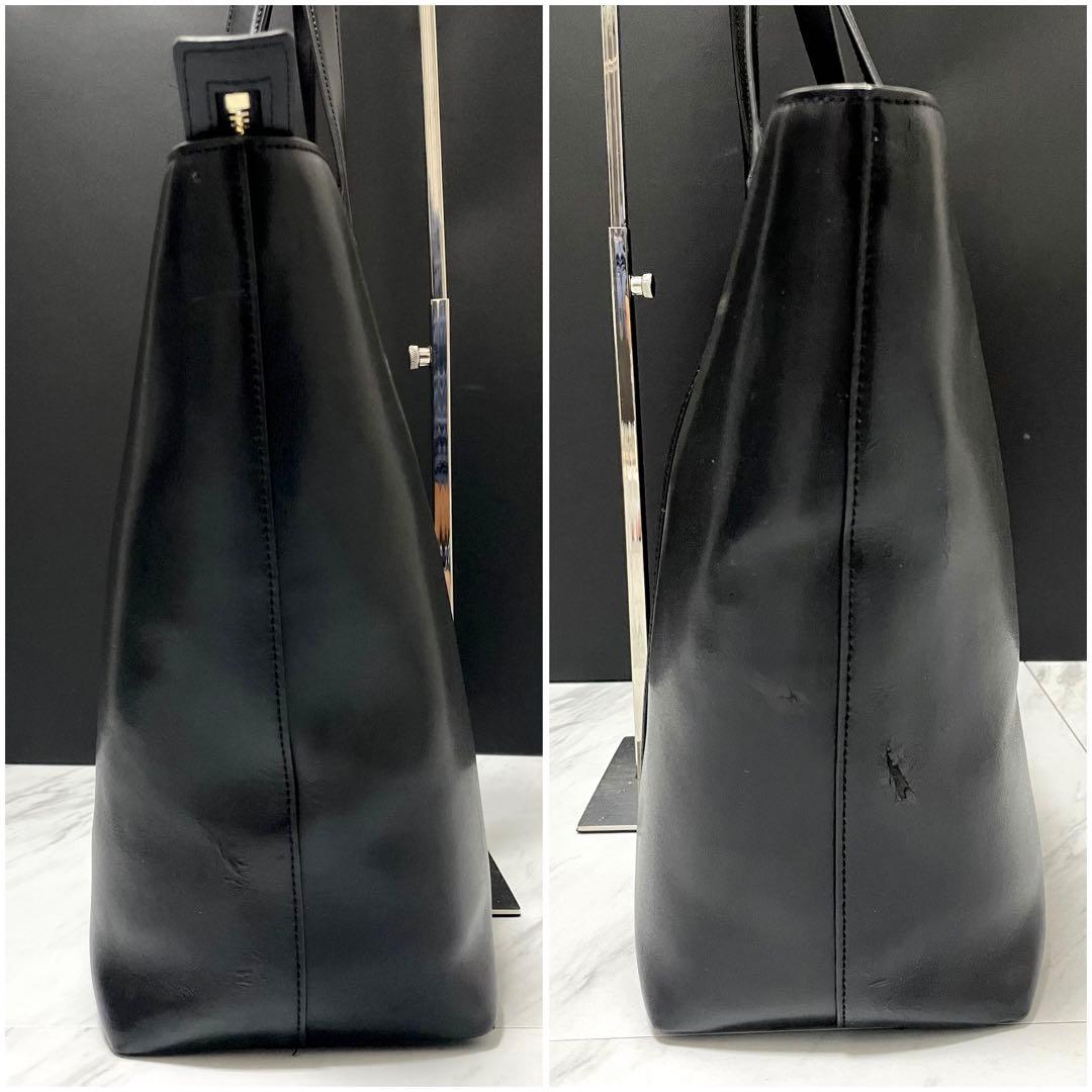 ポールスミス トートバッグ マルチストライプ レザー 黒 A4◎