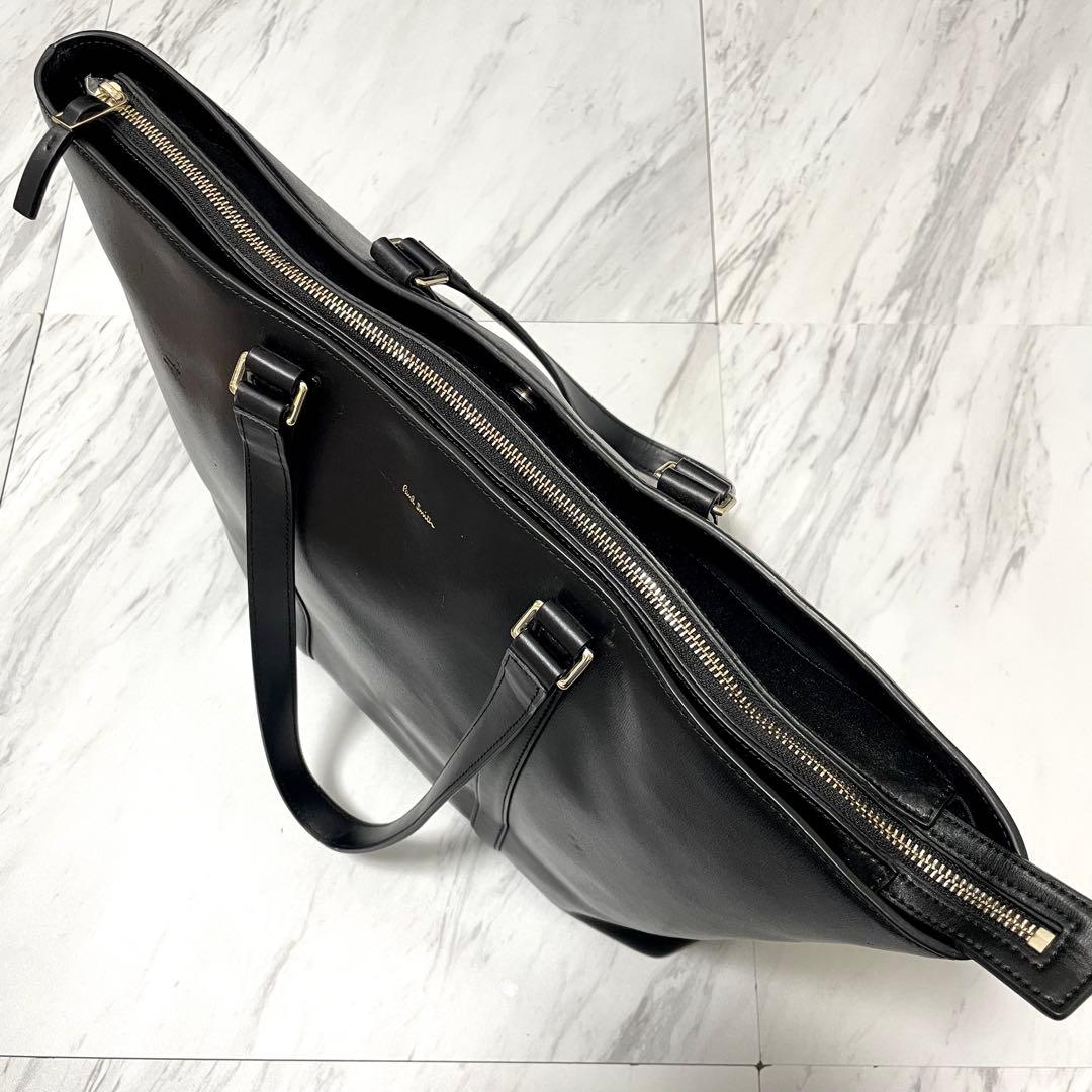 ポールスミス トートバッグ マルチストライプ レザー 黒 A4◎