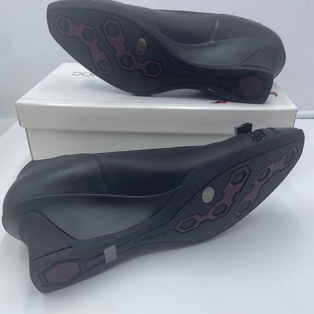 未使用』コンポジション9 パンプス リボン ブラックスエード 四角