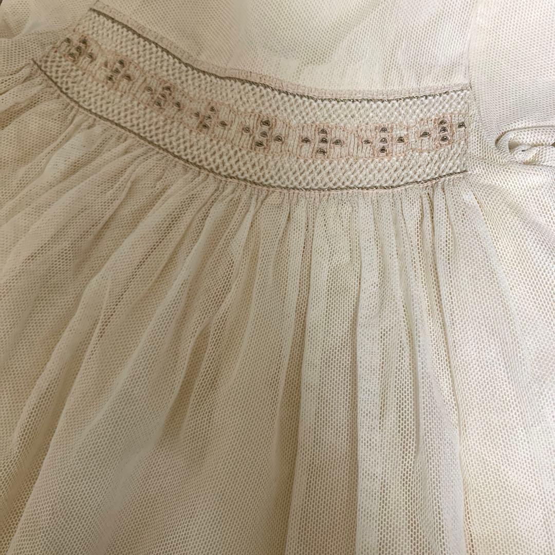 美品♡ボンポワン（Bonpoint）直営店購入 86 チュールドレス 白 レース