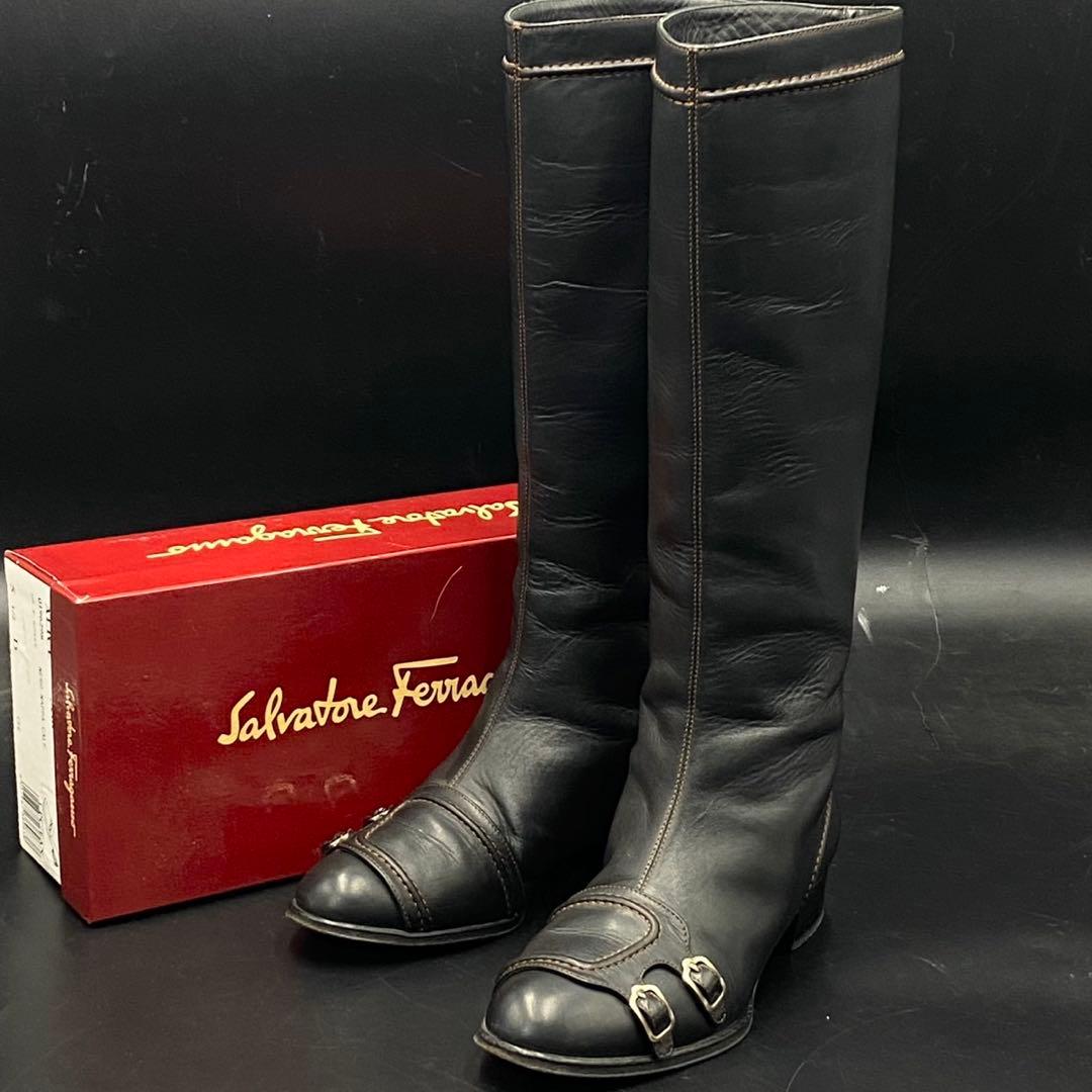 美品】サルヴァトーレフェラガモ ロングブーツ レザー 22.5cm相当