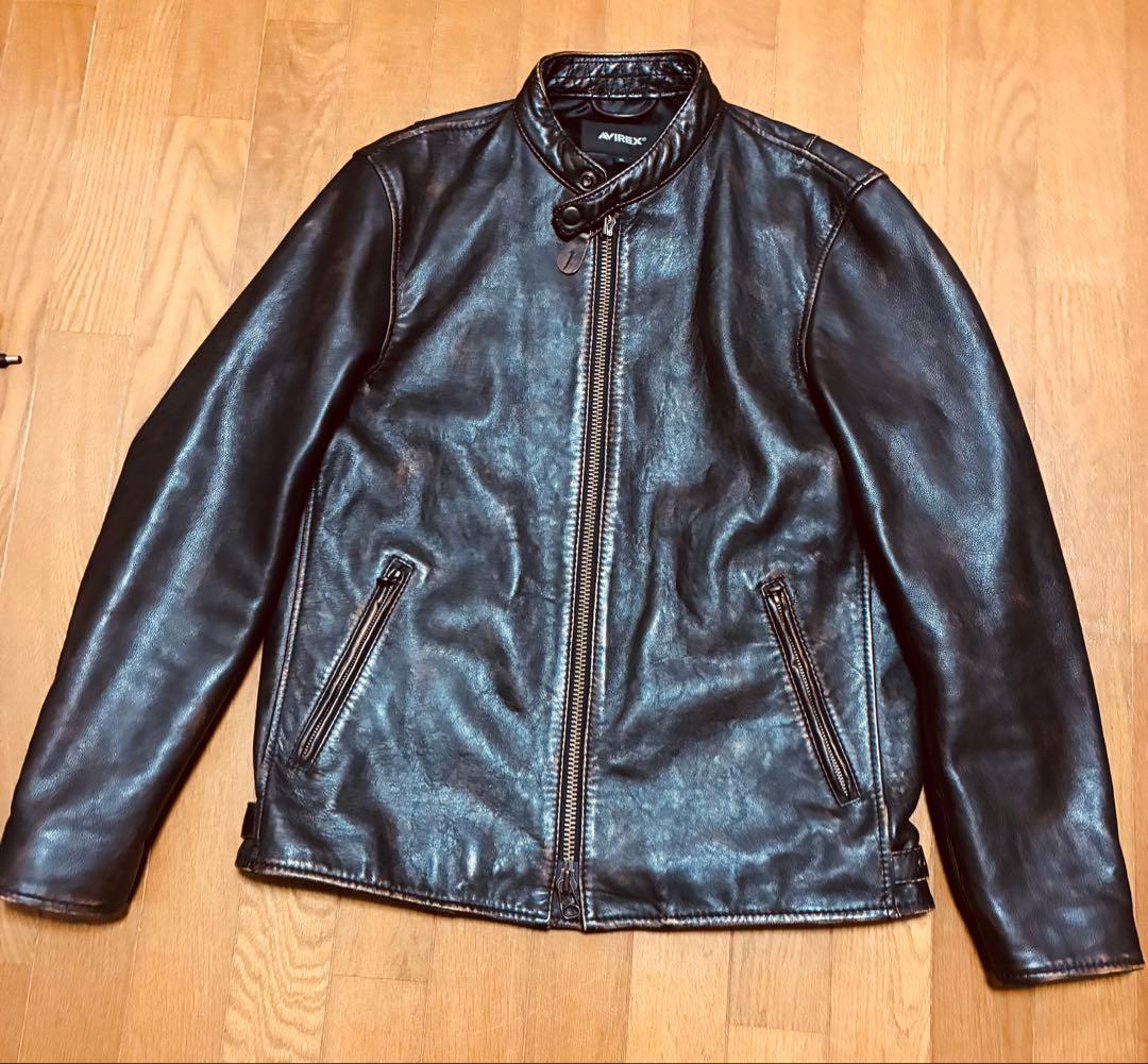 本日8日限定値下げ！AVIREX シングルレザージャケット羊革XL WEB&DEPOT限定》SHEEP SINGLE RIDERS / シープ シングルライダース