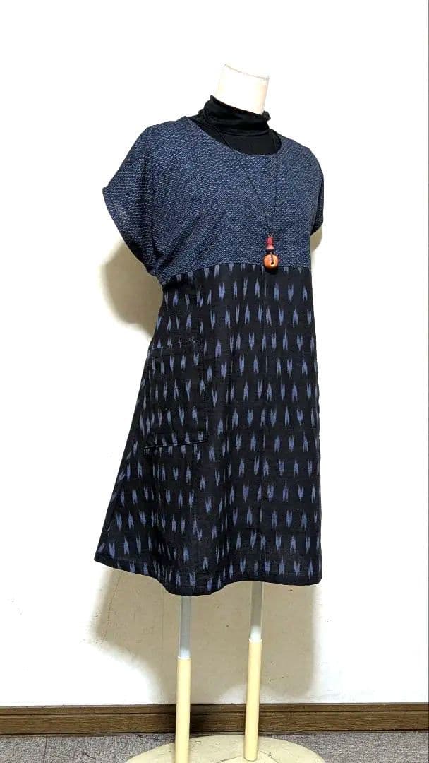 久留米絣 書生紬着物リメイクチュニックワンピース 218 - メルカリ