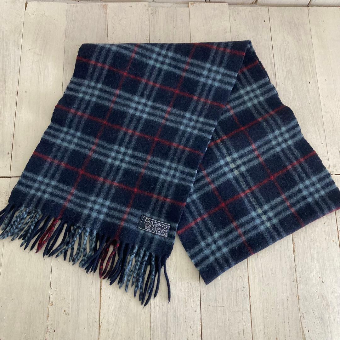 BURBERRY バーバリー マフラー カシミヤ ネイビー系 - メルカリ