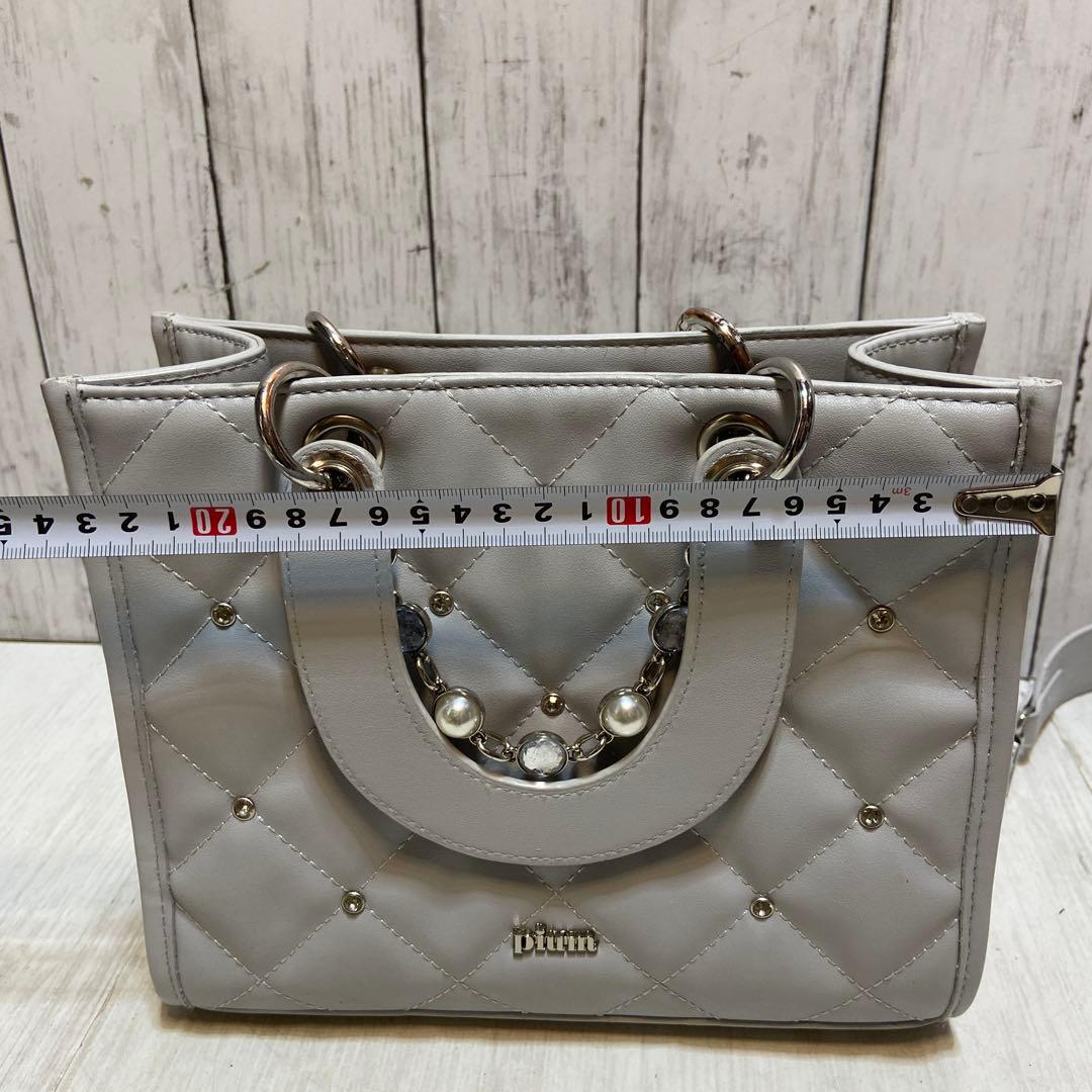 Pium ピウム⭐️ビジューキルティングミニトートバッグ ブルーグレー