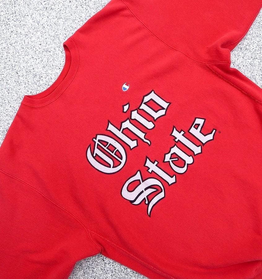 目付き XXL 90s チャンピオン USA製 リバースウィーブ OHIO 赤 - メルカリ