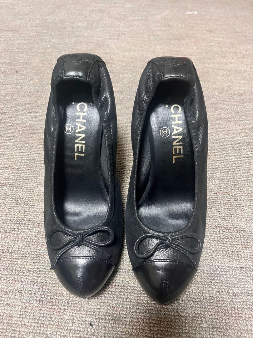 【正規品】CHANEL シャネル　パンプス　ココマーク　りぼん 超美品》CHANEL シャネル ココマーク リボン ギャザー パンプス 黒