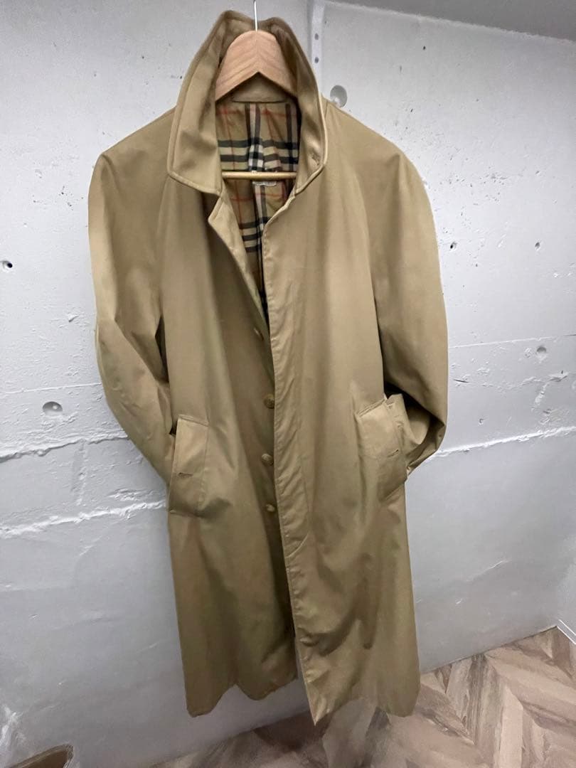 Burberrys ステンカラーコートノバチェック スペイン製ウエストベルト完備 90's Burberry ノバチェック ステンカラーコート ベージュ | 古着屋 MOU