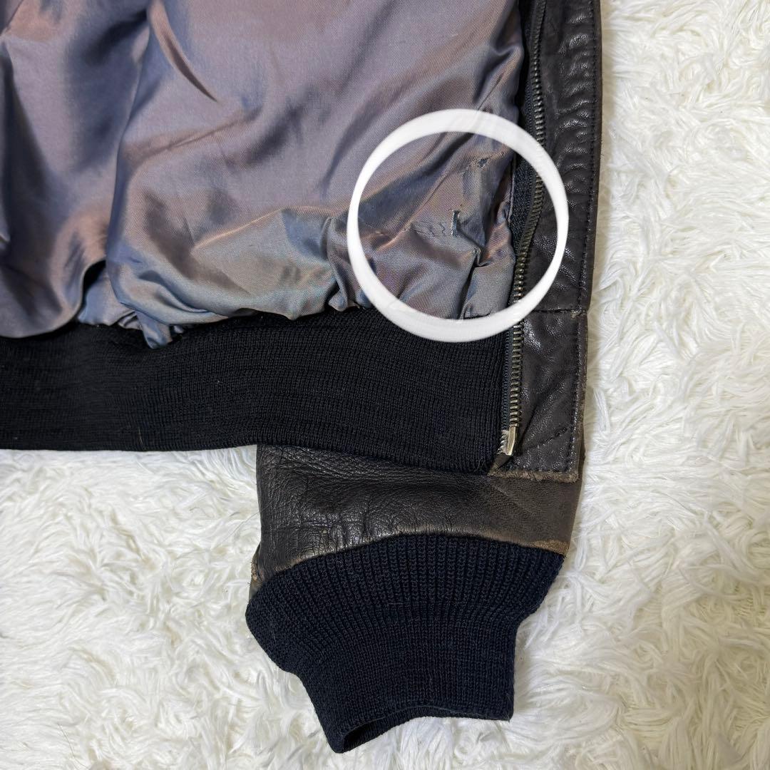 AVIREX A-2 ブラックレザー フライトジャケット メタルプレート 短丈