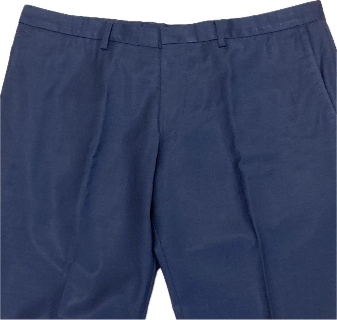 美品☆ヒューゴボス♂ストレッチウールシングル2Bスーツ☆微光沢濃紺