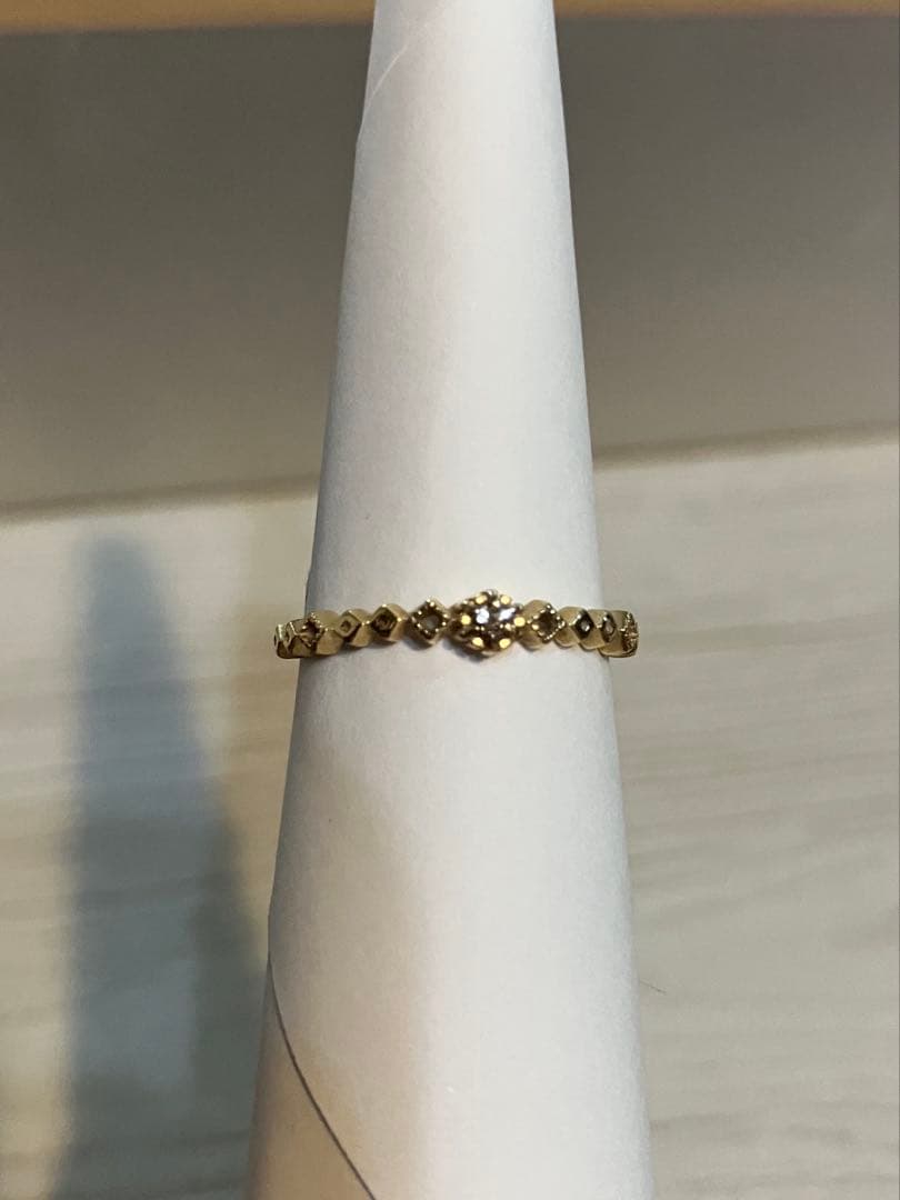 ete イエローゴールドダイヤリング エテ K10 9号 0.03カラット ete (エテ) K10 一粒 ダイヤ リング / 指輪 ストレート ミルグレイン